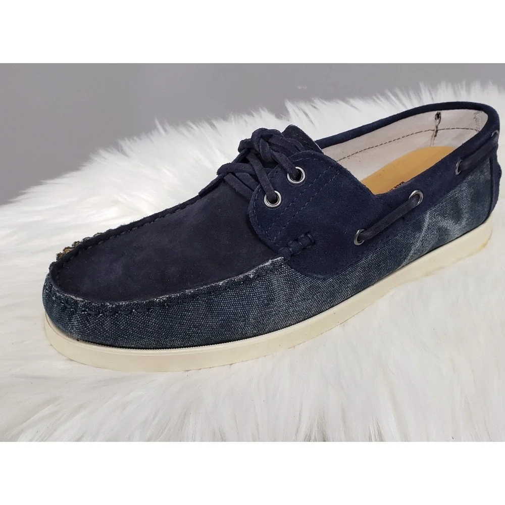 NEW Size 42 US 9 Stefano Bonfiglioli Suede Leather Loafer Boat Shoes Blue Denim